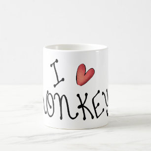 Caneca De Café Eu Amo Macacos Tipografia Manuscrita Fofa