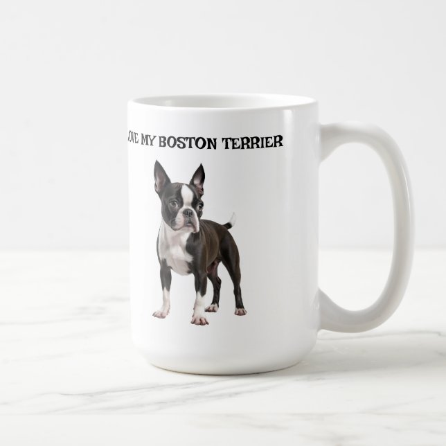 Caneca De Café Eu Amo Meu Boston Terrier (Direita)