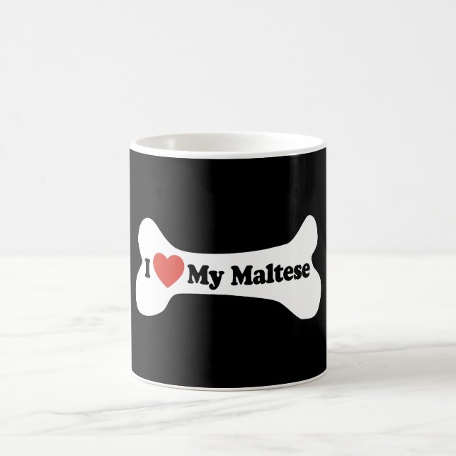 Caneca De Café Eu amo meu maltês - osso de cão (Centro)