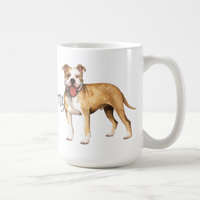 Caneca De Café Eu amo meu Pit Bull Terrier (Direita)