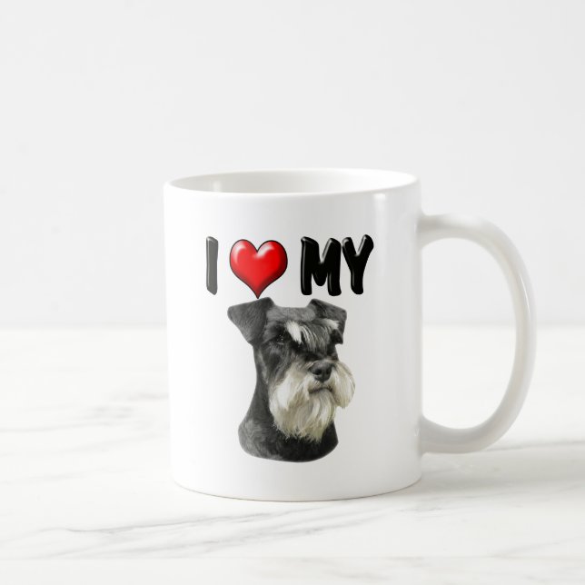 Caneca De Café Eu amo meu Schnauzer diminuto (Direita)