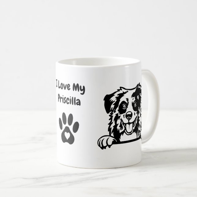 Caneca De Café Eu amo meu SHEPHERD AUSTRALIANO | Impressão de Nom (Frente Esquerda)