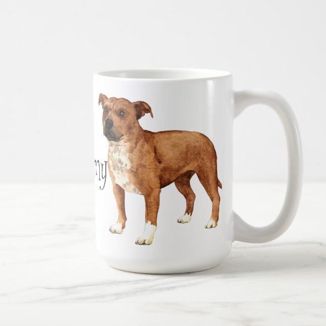 Caneca De Café Eu amo meu Staffordshire bull terrier (Direita)