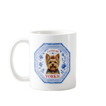 Eu Amo Meu Yorkie Elegante Chinoiserie Azul