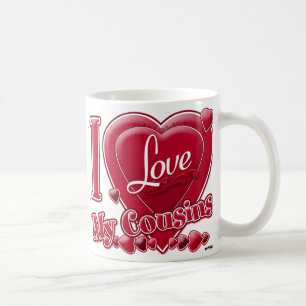 Caneca De Café Eu amo meus primos de vermelho - coração