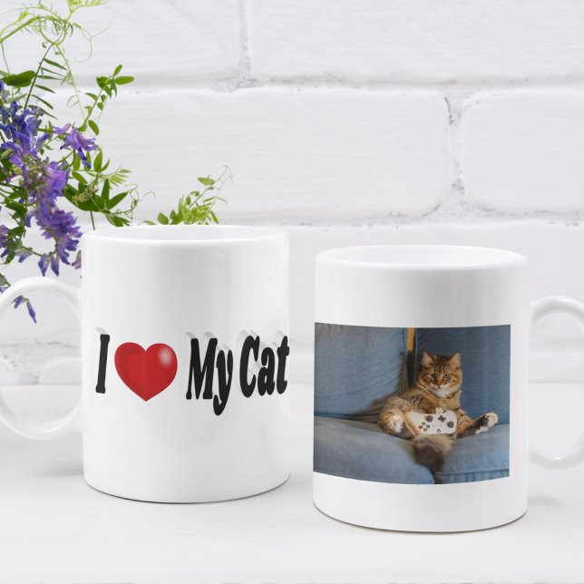 Caneca De Café Eu Amo Minha Foto De Gato (Criador carregado)