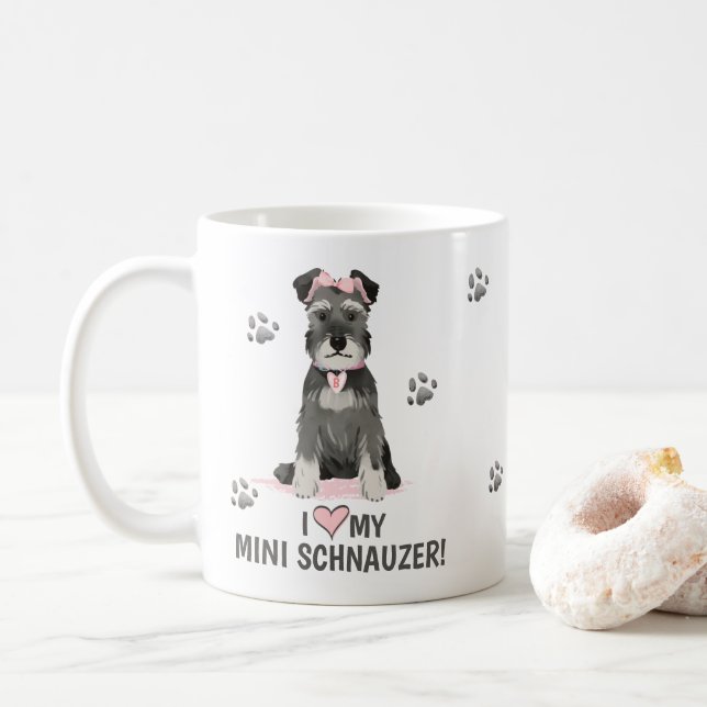 Caneca De Café Eu Amo Minha Mini Schnauzer Pink Coffee Mug (Com Donut)