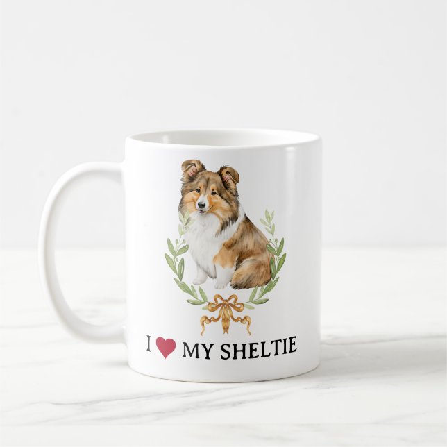 Caneca De Café Eu Amo Minha Sheltie | Shetland Sheepdog (Esquerda)
