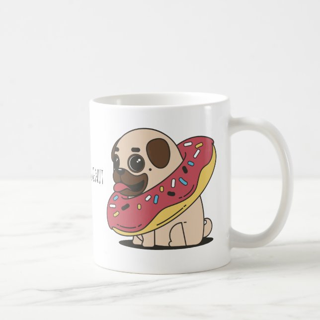 Caneca De Café "Eu amo minhas Rosquinhas e Pugs" (Direita)