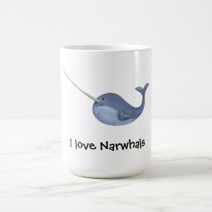 Caneca De Café Eu amo Narwhals - o texto feito sob encomenda -