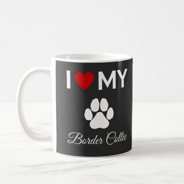 Caneca De Café Eu amo o meu texto personalizado do cão da Collie  (Esquerda)