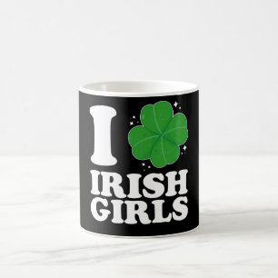 Caneca De Café Eu Amo Raparigas Irlandesas Coração de Trevo Dia d