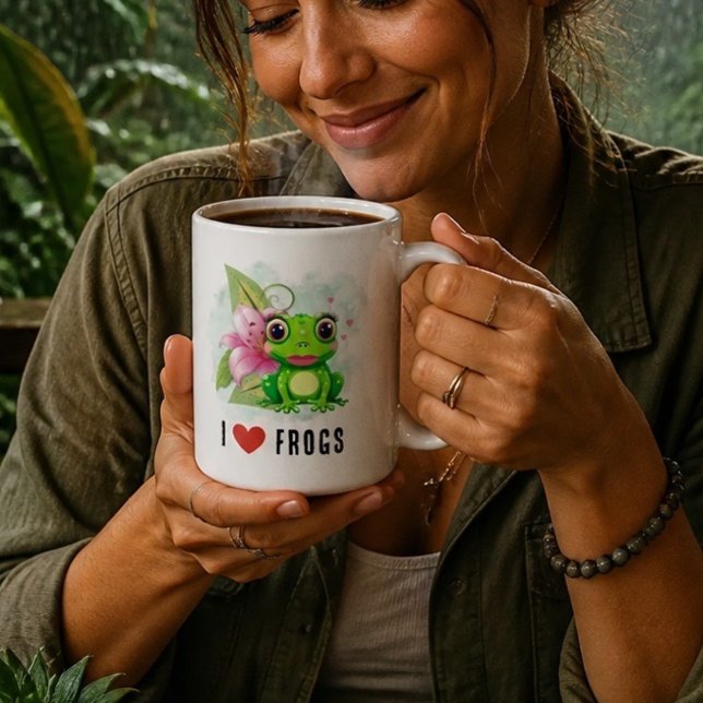 Caneca de Café Eu Amo Rãs (Criador carregado)