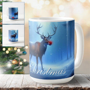 Caneca De Café Eu Amo Rena de Inverno Azul de Natal
