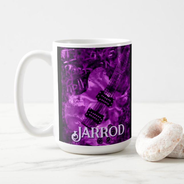 Caneca De Café Eu Amo Rock 'N Roll Guitarra Elétrica Personalizad (Com Donut)