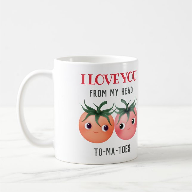 Caneca De Café Eu amo você da cabeça aos pés tomates fofos (Esquerda)