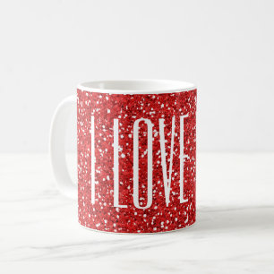 Caneca De Café Eu Amo Você Falsa Glitter ou Seu Próprio Texto