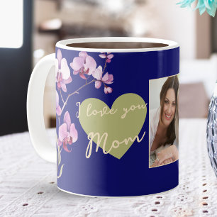 Caneca De Café Eu Amo Você Mãe Coração Orquídea Azul Marinho Foto