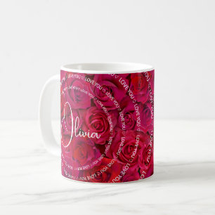 Caneca De Café Eu Amo Você Nome Personalizado Rosas Vermelhas Amo