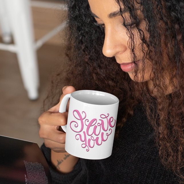 Caneca De Café Eu Amo Você Rosa (Criador carregado)