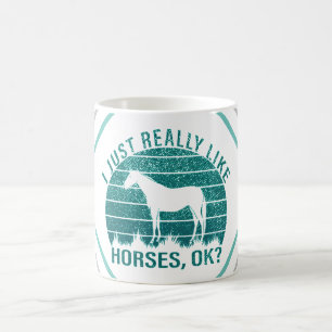 Caneca De Café Eu Apenas Gosto Muito de Cavalos em Verde Marinho