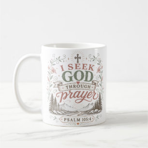 Caneca De Café Eu Busco Deus Através da Oração Citação Cristã