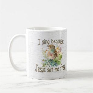 Caneca De Café Eu Canto Porque Flores De Pássaros De Café