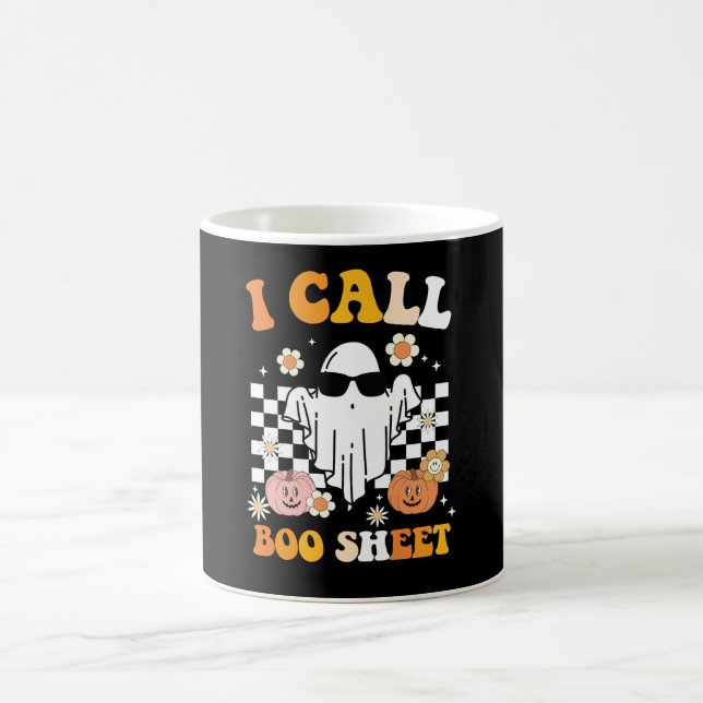 Caneca De Café Eu Chamo Boo Sheet Halloween Retro Ghost (Centro)