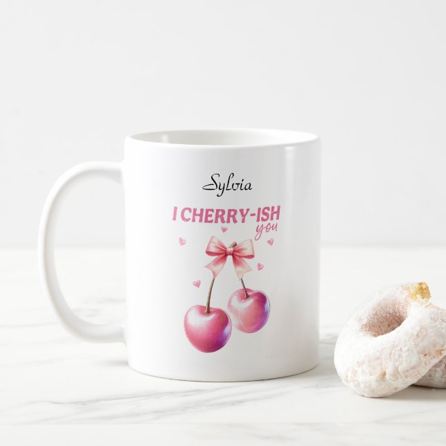 Caneca De Café Eu Cherryte Engraçado, Cherry Pun, personalizável (Com Donut)