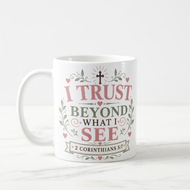 Caneca De Café Eu Confio Além do que Vejo Citação Cristã (Esquerda)