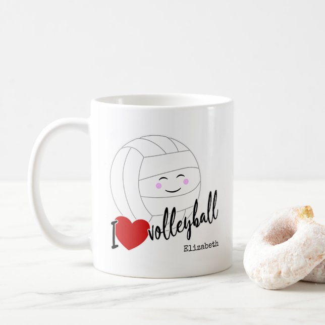 Caneca De Café Eu coração vôlei feliz vôlei kawaii (Com Donut)
