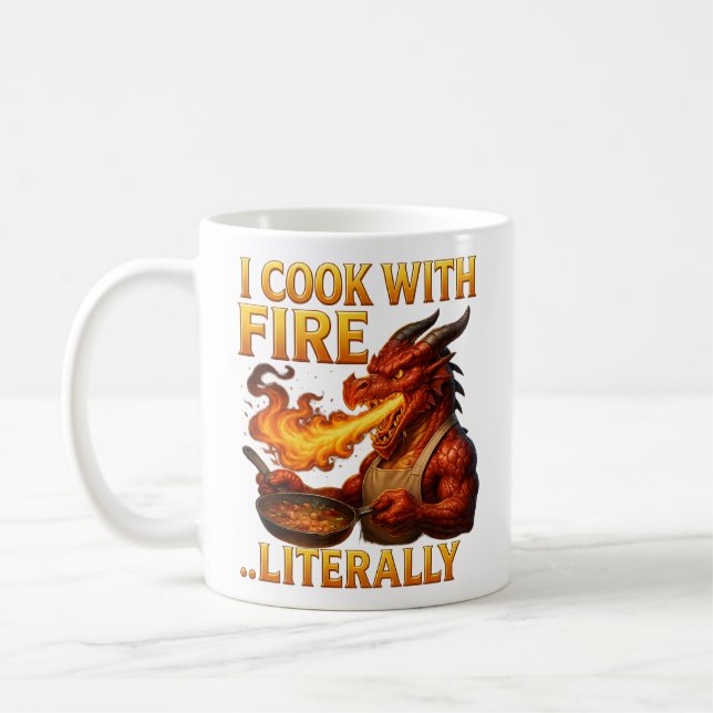Caneca De Café Eu Cozinho Com Fogo... Literalmente  Chef Dragão F (Esquerda)