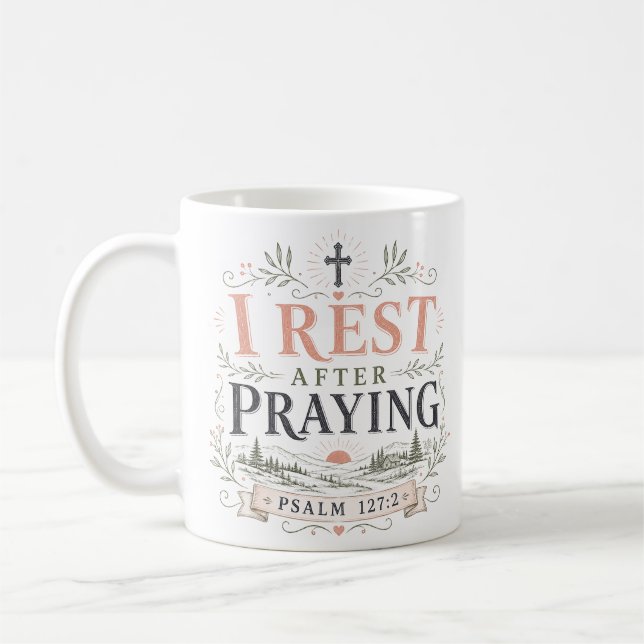 Caneca De Café Eu descanso após orar Citação Cristã Espiritual (Esquerda)