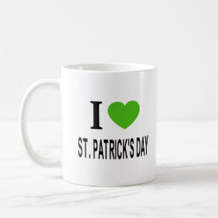 Caneca De Café Eu ❤️ DIA DE SÃO PATRÍCIO com coração verde 