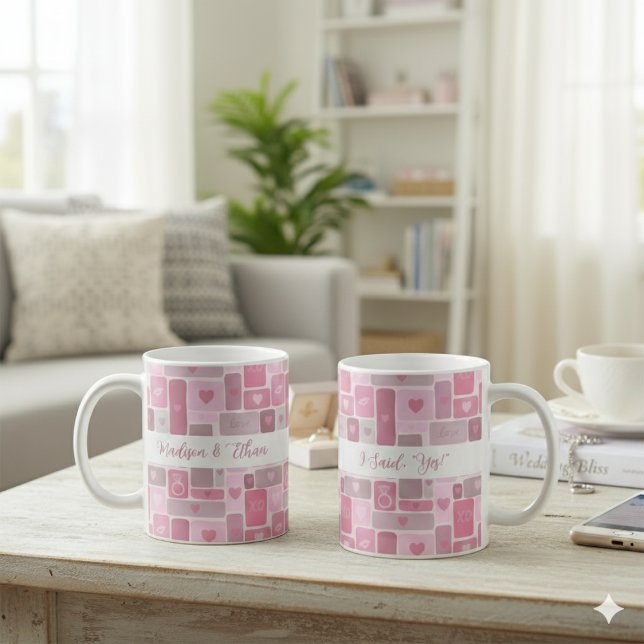 Caneca De Café Eu Disse Sim Pink Engagement Modern Script (Criador carregado)