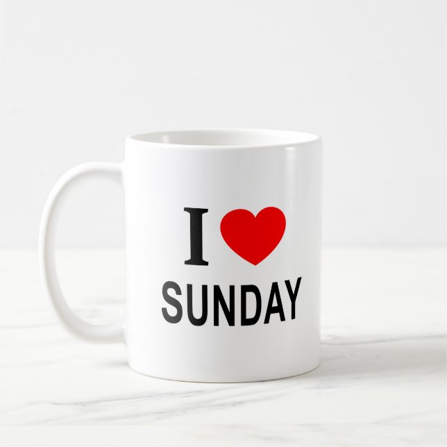 Caneca De Café Eu ❤️ DOMINGO Eu AMO DOMINGO Eu ADORO DOMINGO (Esquerda)