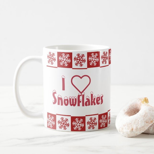 Caneca De Café Eu ❤️ Flocos de Neve (Com Donut)
