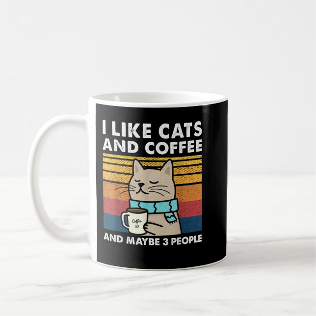 Caneca De Café Eu Gosto De Gatos E Café E Talvez 3 Pessoas Retro  (Esquerda)