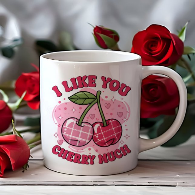 Caneca De Café Eu Gosto De Teu Namorados Muito Bonito (i like you cherry much cute valentines day mug)