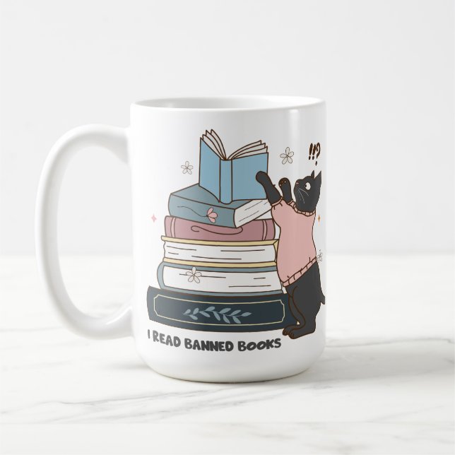 Caneca De Café Eu Li Livros Banidos - Letras De Livros (Esquerda)