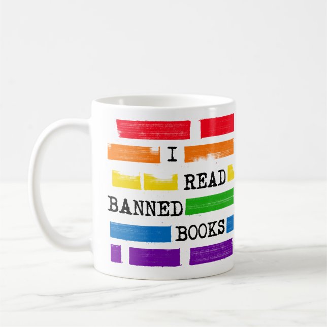 Caneca De Café Eu Li Livros Banidos O Arco-Íris Redação (Esquerda)