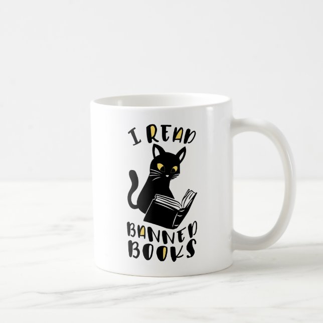 Caneca De Café Eu li livros proibidos Cat (Direita)