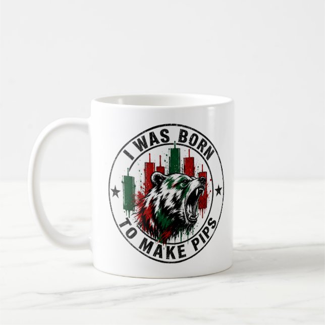 Caneca De Café Eu Nasci para Fazer Pips Design de Trader de Urso (Esquerda)