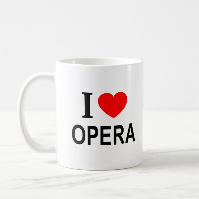 Caneca De Café Eu ❤️ ÓPERA Eu AMO ÓPERA Eu ADORO ÓPERA (Esquerda)