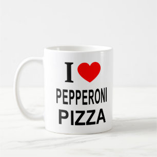 Caneca De Café Eu ❤️ PIZZA DE PEPPERONI Eu AMO PIZZA DE PEPPERONI