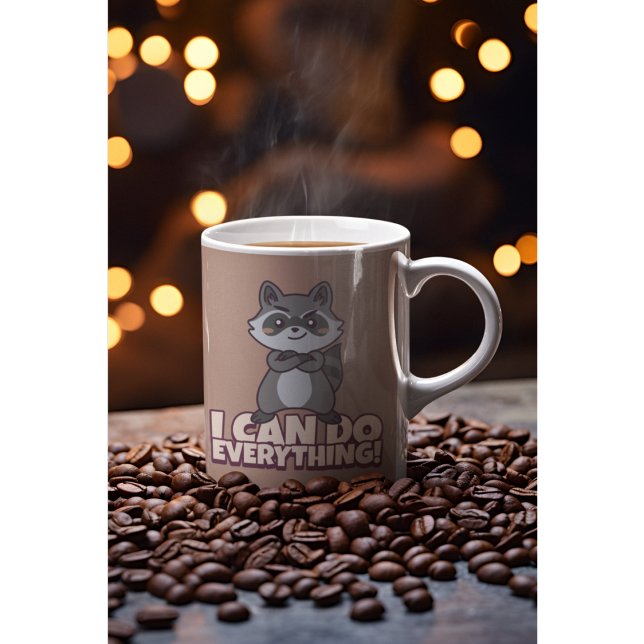 Caneca De Café Eu Posso Fazer Tudo! Presente de Guaxinim Confiant (Criador carregado)