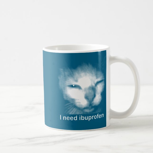 Caneca De Café Eu Preciso de Ibuprofeno Gato Meme Engraçado Gato  (Direita)