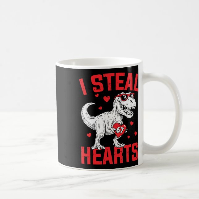 Caneca De Café Eu Roubo 67 Corações Engraçado Seis Sete Dinossaur (Direita)