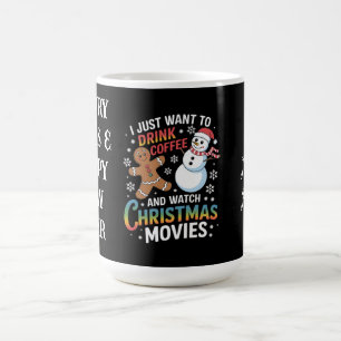Caneca De Café Eu só quero beber café assistindo filmes de Natal