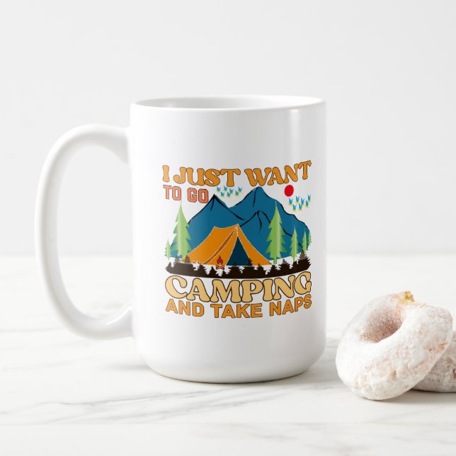 Caneca De Café Eu só quero ir acampar e tirar soneca (Com Donut)